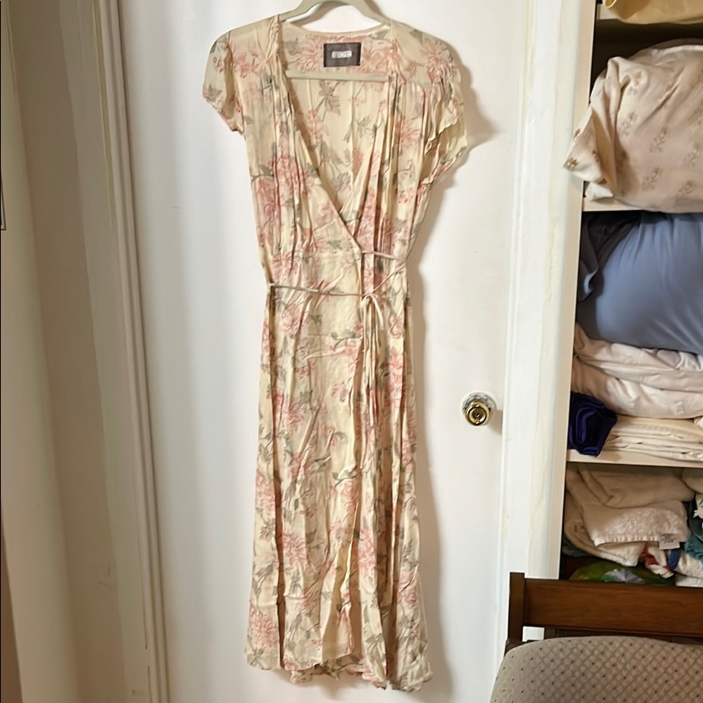Reformation Cream Floral Midi Wrap Dress